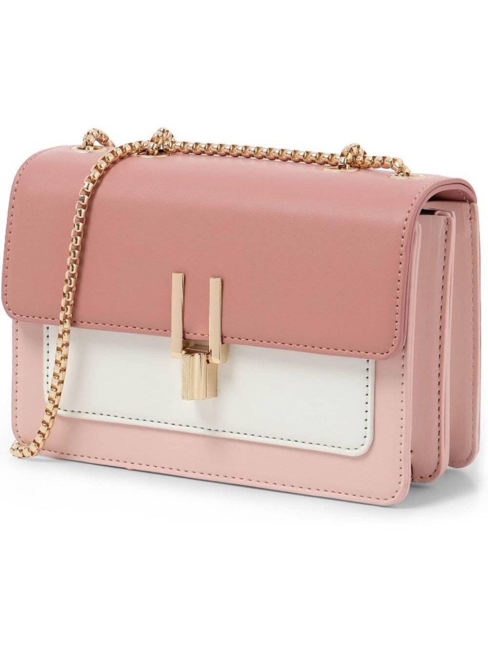 Women's Dark Pink Color Block Leather Purse Chain Strap Crossbody Shoulder Bag